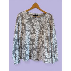 Wmns Pretty Gray/White Ellen Tracy Floral Jacquard Crew Neck M Top/Sweatshirt